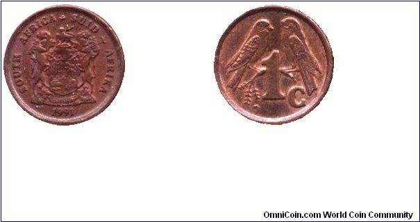 South Africa, 1 cent, 1991, Cu-Steel, two sparrows.                                                                                                                                                                                                                                                                                                                                                                                                                                                                 