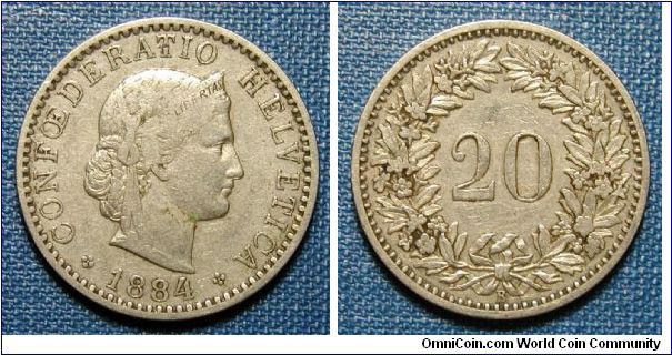 1884 Switzerland 20 Rappen