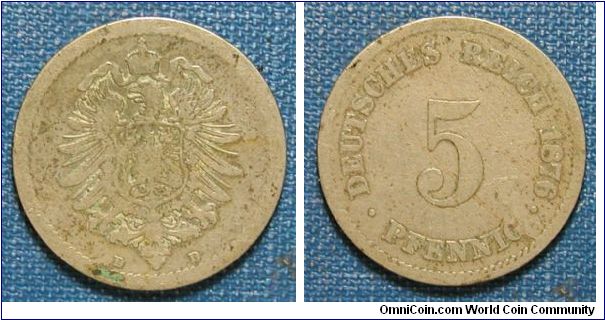 1876-D Germany 5 Pfennig