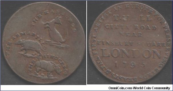 Middlesex `Conder' half penny. T Hall's 
of Finsbury (Kangaroo, Armadillo, and Rhino/ First Artist etc)