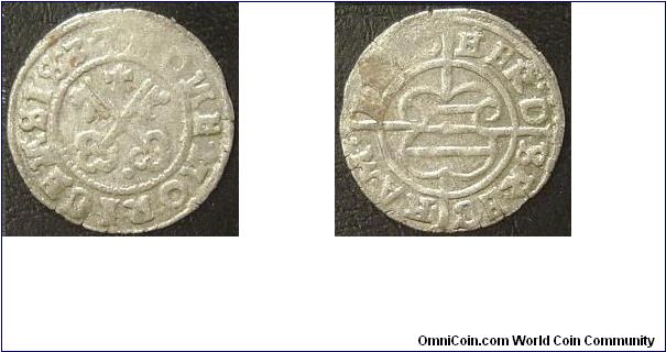Livonian branch of the Teutonic Knights 1 Schilling 
Riga Mint