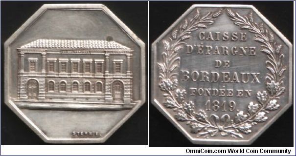 Caisse D'Epargne De Bordeaux (savings bank) silver jeton de presence.