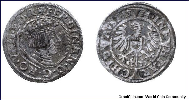 Austria, 1 groschen, 1534, Ag, Ferdinand I (1520-1564), FERDINAN D G RO VNG BO RE INF HI ARCHID AVST.                                                                                                                                                                                                                                                                                                                                                                                                               