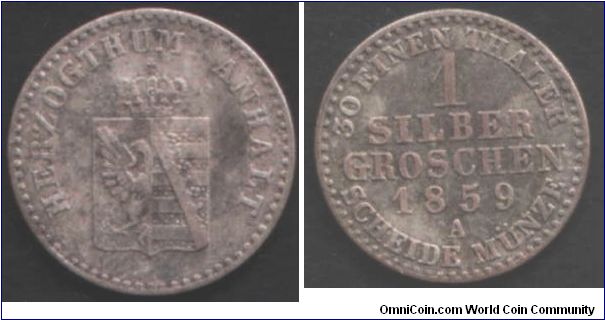 Anhalt silber groschen. With a silver content of .222 it is a misnomer. 
This one is actually higher grade than it looks.