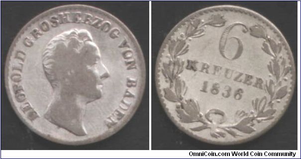 Baden silver 6 kreuzer (.375).