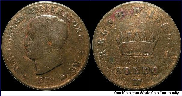 Soldo, Napoleonic Kingdom of Italy.

Milan mint, a pretty beat up example.                                                                                                                                                                                                                                                                                                                                                                                                                                        