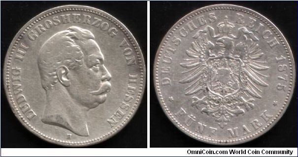 Hesse Darmstadt 5 Marks. Nice hefty silver coin.