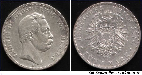 Hesse Darmstadt 5 Marks. Nice hefty silver coin.