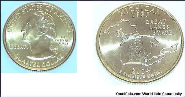 1/4 Dollar. Michigan State quarter. Gold colour 