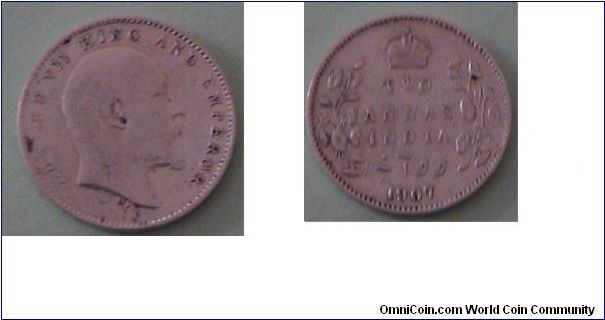 2 Annas. Edwards VII. Silver coin