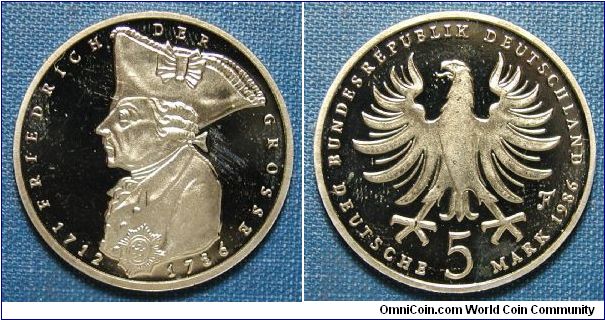 1986-F Germany 5 Marks Proof, Friedrich Der Grosse