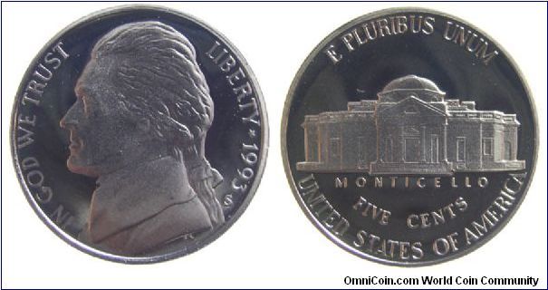 1993-S Jefferson nickel
