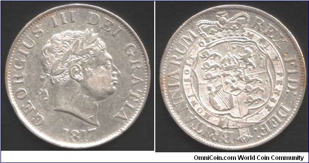 Small bust half crown of George III. Brown colouration on reverse is a  scanner `gremlin' it ain't on the coin!