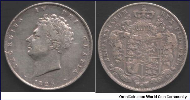 Half crown of George IIII wearing his  `modernistic' head. Decent and nicely toned collectable condition.