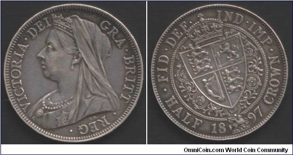 Veiled head Victoria Half crown. Nicely toned high grade coin.