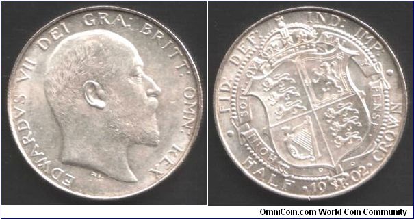 Edward VII half crown. High grade lustrous coin.