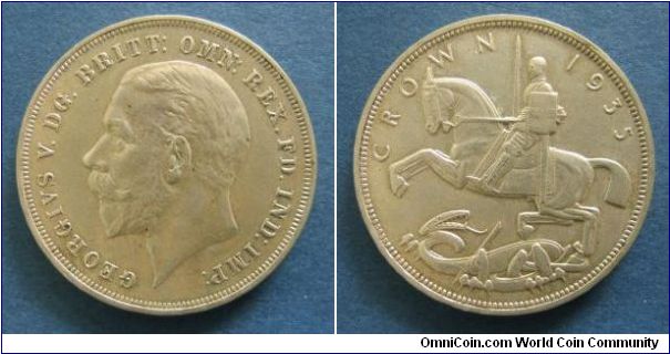 Crown, 0.500 silver, Silver Jubilee of George V. Incuse edge lettering: DECUS ET TUTAMEN * ANNO REGNI XXV *
