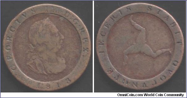 1813 Isle of man halfpenny (George III).