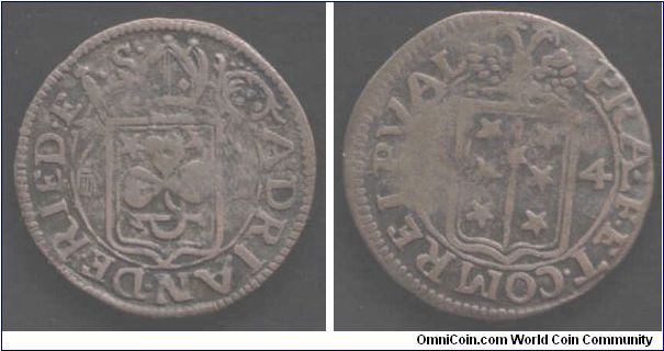 Many thanks to Nicolai Tkachenko for his excellent sleuthing! This piece is now determined to be from the Swiss Canton of Valais issued under Adrian de Riedmatten, Bishop, Prefect and Count of  Valais. I still don't know the actual date (?); if it is a coin or token so any help still very much appreciated.