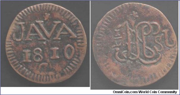copper 1/2 stiver issued for the Netherlands East Indies during the time of Louis Napoleon (LN monogram).