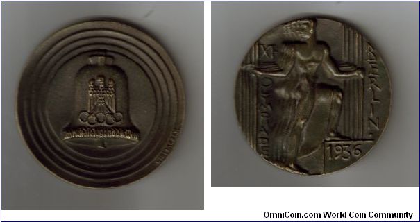 Original 1936 Olympic games medal, this medal belonged to a wrestler from Finland. 70 mm size, weight 107 grams(my scales may be out a bit)