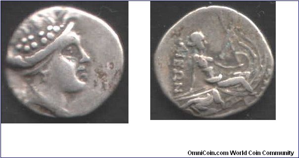 Histiaia in Euboia silver tetraobol. The nymph Histiaia obverse and on the prow of a ship reverse. Smaller type