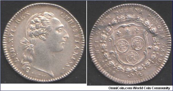 Silver jeton issued for Chartres. Louis XVI obverse / Coat of arms reverse. Undated but circa 1780.