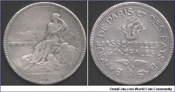 Silver jeton issued for the Banque de Paris et Pays Bas circa 1900.