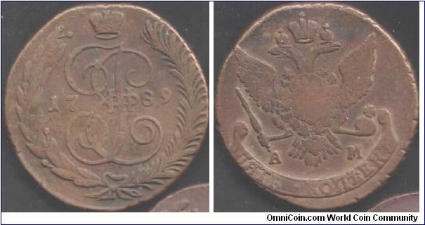 Copper 5 kopeks, Anninsk Mint.