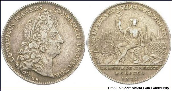 An original Louis XIV obverse / reverse, city view jeton of Rouen.