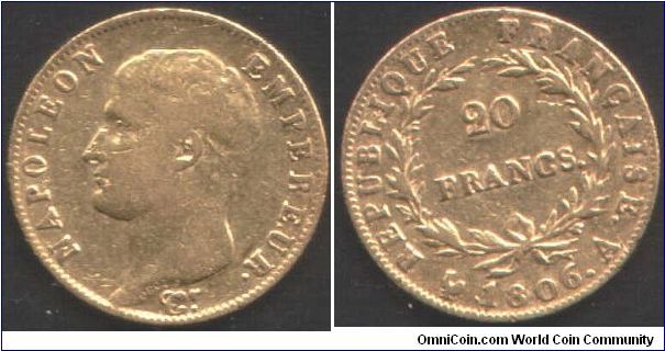 Napoleon 1806A (Paris Mint) gold 20 francs
