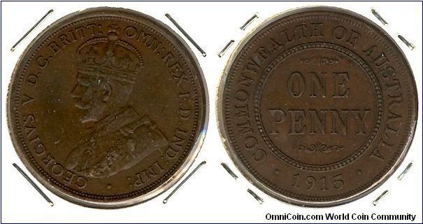 Australia 1 penny 1915 - scarce 1915 variety with no mintmark