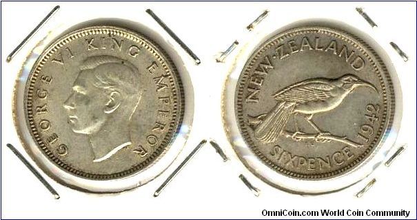 New Zealand 6 pence 1942