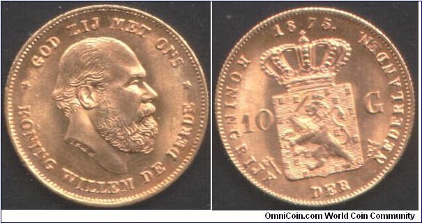 Superb gold 10 Gulden 1875.