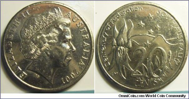 Australia 2001 20 cents. Commemorating the Centerary of Federation, South Australia.