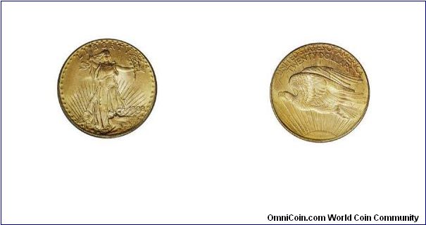 20 dollars gold,1908(no motto),BU state !