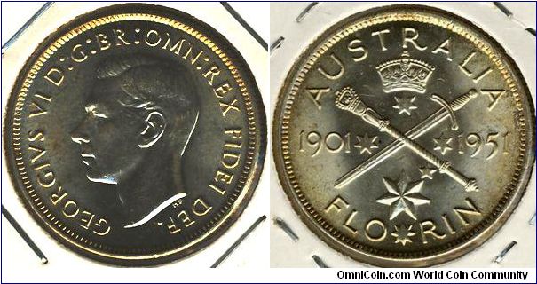 Australia 1 florin 1951 - Golden Jubilee