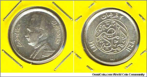 Egypt 2 piastres 1929-BP, Fuad I