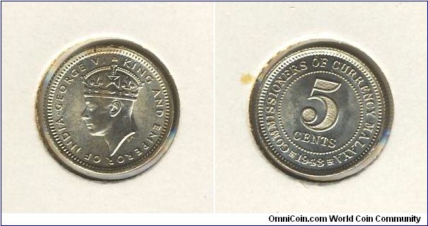 Malaya 5 cents 1943