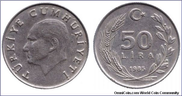 Turkey, 50 lira, 1985, Cu-Ni-Zn, Atatürk.                                                                                                                                                                                                                                                                                                                                                                                                                                                                           