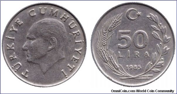 Turkey, 50 lira, 1985, Cu-Ni-Zn, Atatürk.                                                                                                                                                                                                                                                                                                                                                                                                                                                                           