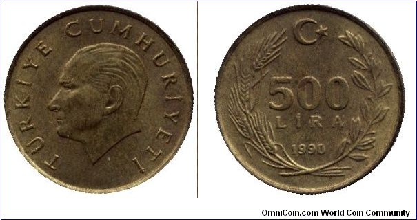 Turkey, 500 lira, 1990, Al-Bronze, Atatürk.                                                                                                                                                                                                                                                                                                                                                                                                                                                                         