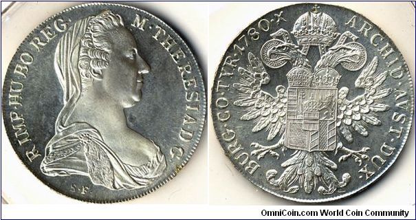 Austria 1 thaler 1780 - Vienna mint modern restrike, P/L