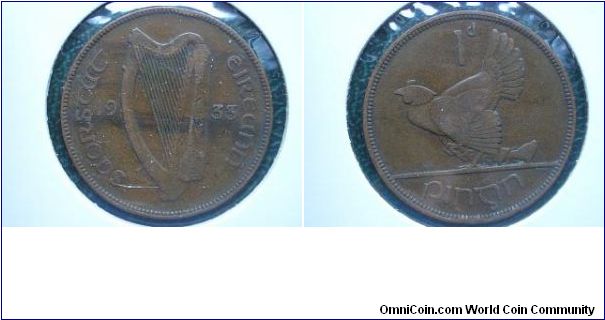 1933 ireland penny hen and chick