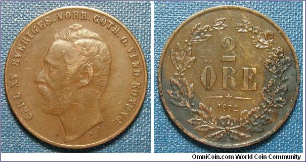 1872 Sweden 2 Ore