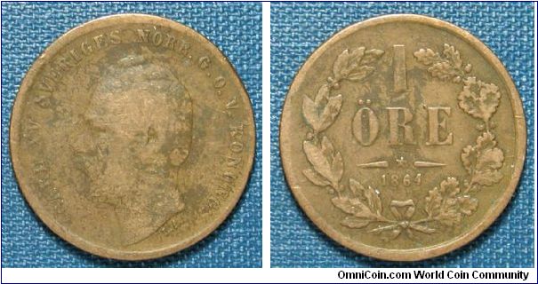 1864 Sweden 1 Ore