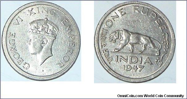 1 Rupee. George VI. Lion.