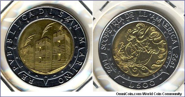 San Marino 500 lire 1992