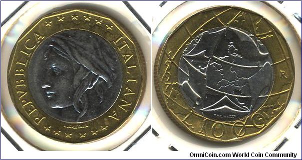 Italy 1000 lire 1997 - error map variety