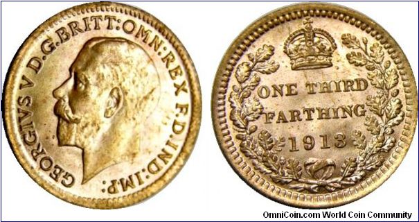 1913 George V 1/3 Farthing.